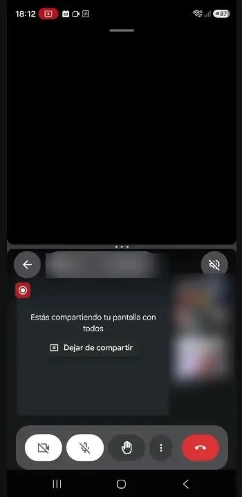 Compartiendo pantalla, se ve negro