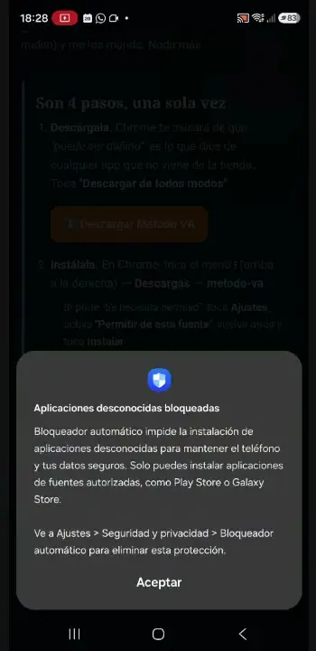 Aplicaciones desconocidas bloqueadas