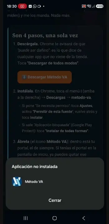 Aplicación no instalada