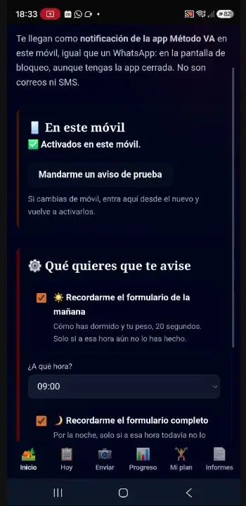 La pantalla dice Activados en este móvil
