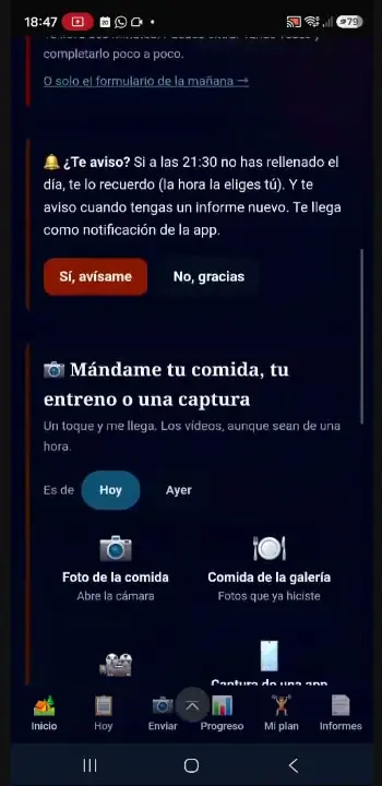 La app 2.1 con Samsung Internet, botones rojos