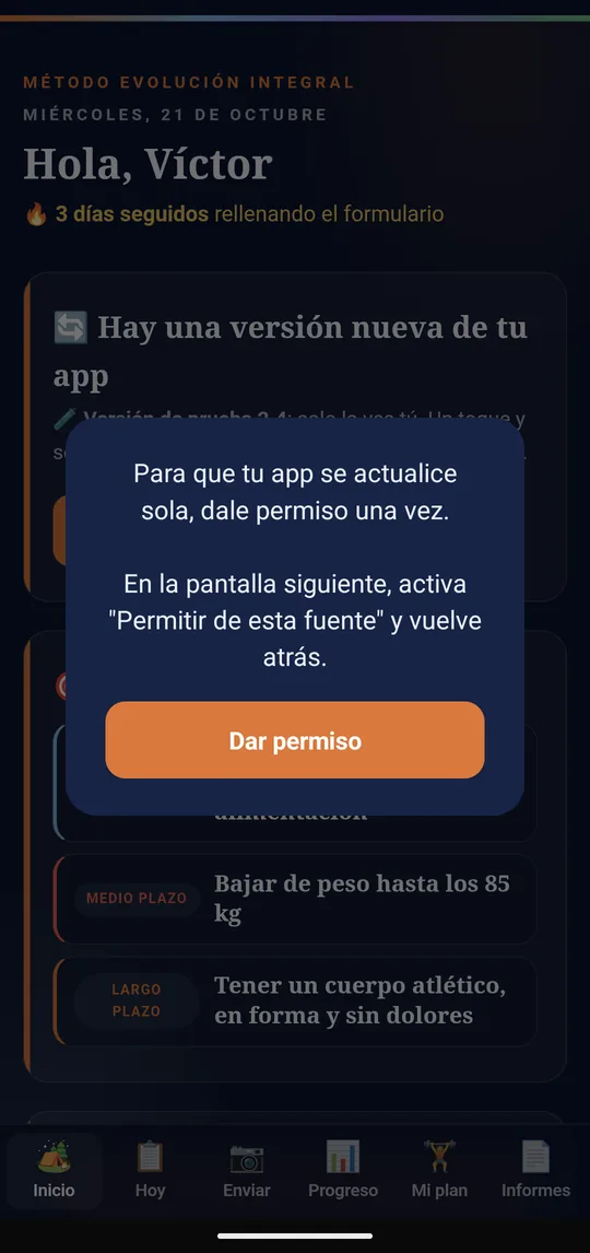 Ventana Dale permiso una vez, con el botón Dar permiso